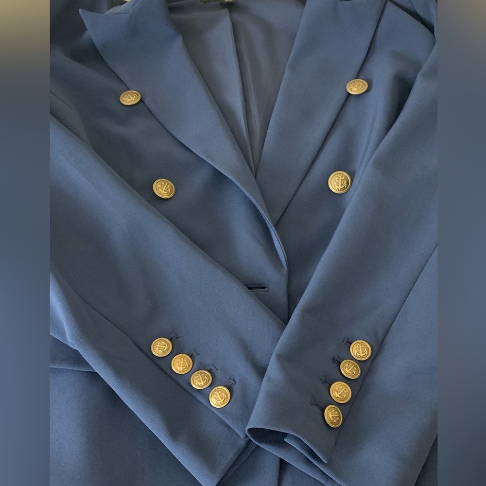 Boston Proper Blue Double Breasted Nautical Button Blazer Size 18 - Picture 8 of 11